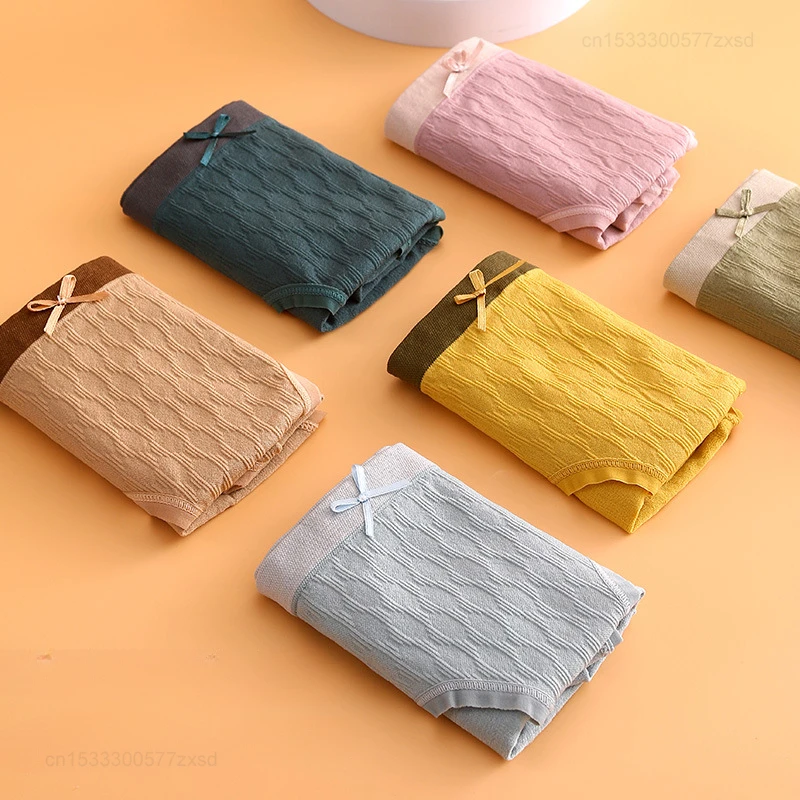 Xiaomi ชุดชั้นในสตรีผ้าคอตตอนแท้3ชิ้น/ล็อตกางเกงในไร้รอยต่อกางเกงในลูกไม้ขอบกลางเอวระบายอากาศกางเกงชั้นใน M-L หลากสี