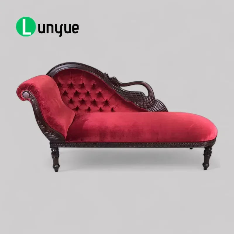 Antique French Hand Carved Solid Wood Mahogany Three Seater Velvet Upholstered Recliner Sofa Bed for Living Room Bedroom
