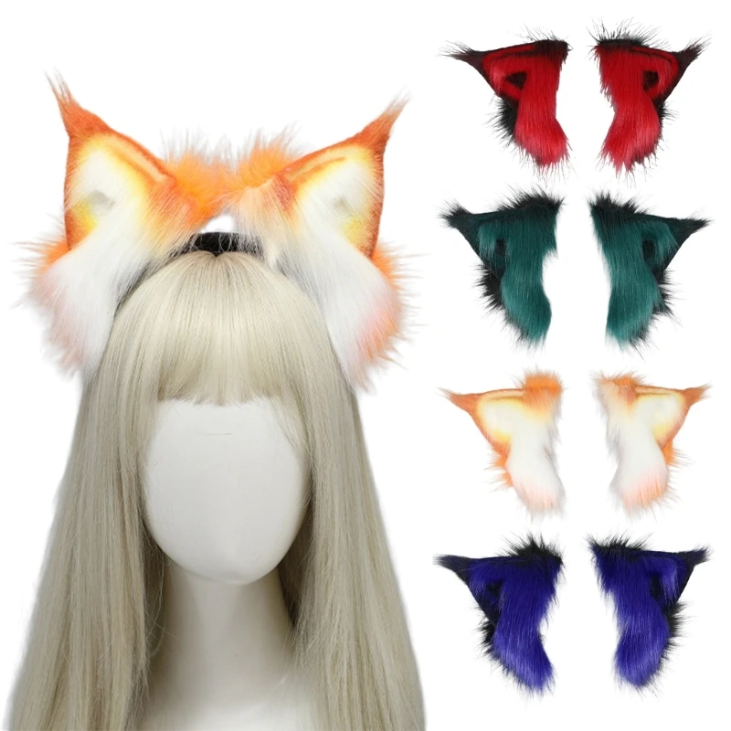 Electric Plush Foxes Wolf Ears Headband and Furry Faux Furs Tail Anime Cosplay Props for Adult Kids Halloween Party Costume