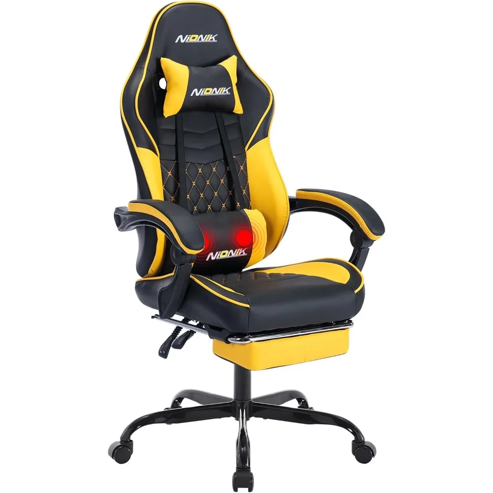 Ergonomic Video Gamer Chairs,Computer Gaming Chairs with Massage Lumbar Support and footrest,Racing Style Computer