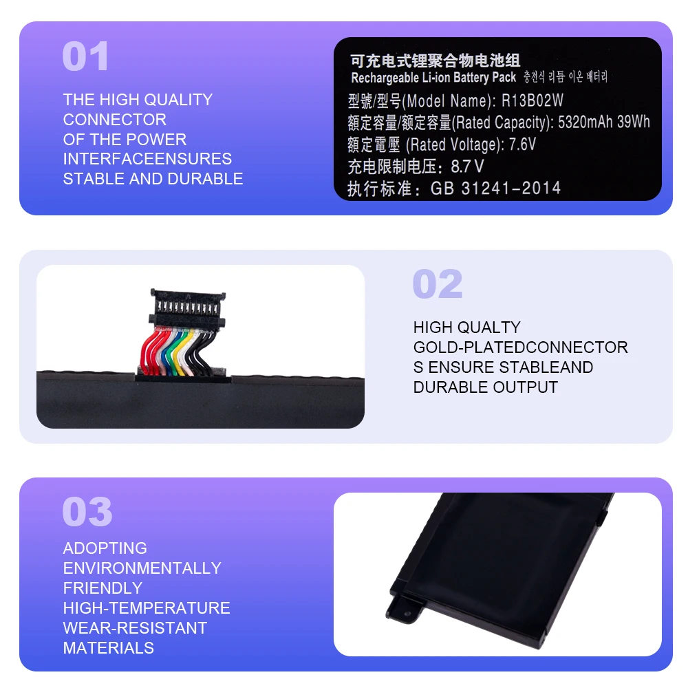 Baterai R13B01W R13B02W untuk Xiaomi Mi Air 13.3 "Seri Tablet PC 39WH 36 Bulan Garansi Gratis