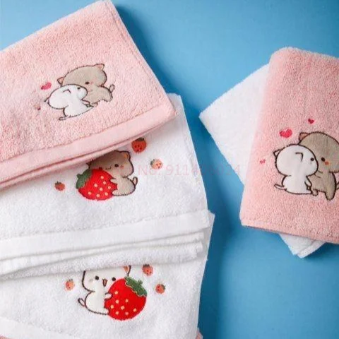 Bubu And Dudu Mitao Cat Cartoon Embroidery New Towel Pure Cotton Soft Face Wash Household Water Absorbent Wool Cotton Facecloth