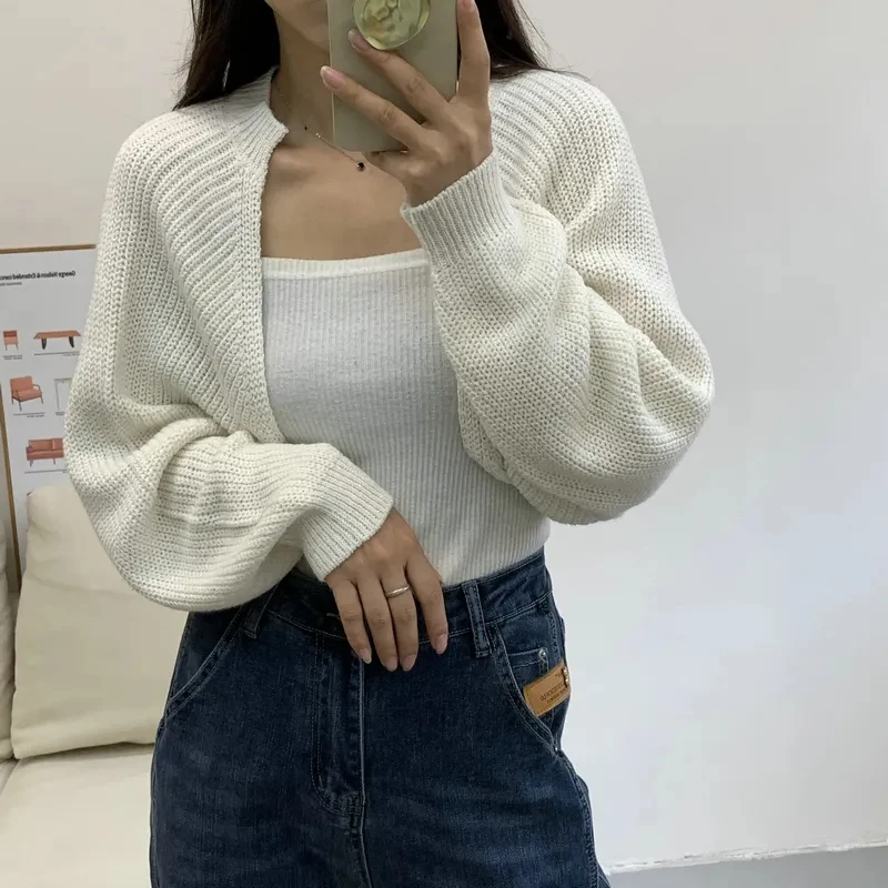 Knitted Shrug for Women Long Sleeve Open Front Bolero Jacket Cropped Cardigan Sweater Teen-girl Y2K 90s Outfit