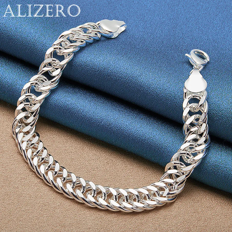 ALIZERO 925 Sterling Silver Bracelet 10mm Cuban Chain Bracelets For Man Women Jewelry For Fashion Party and Daily Wear