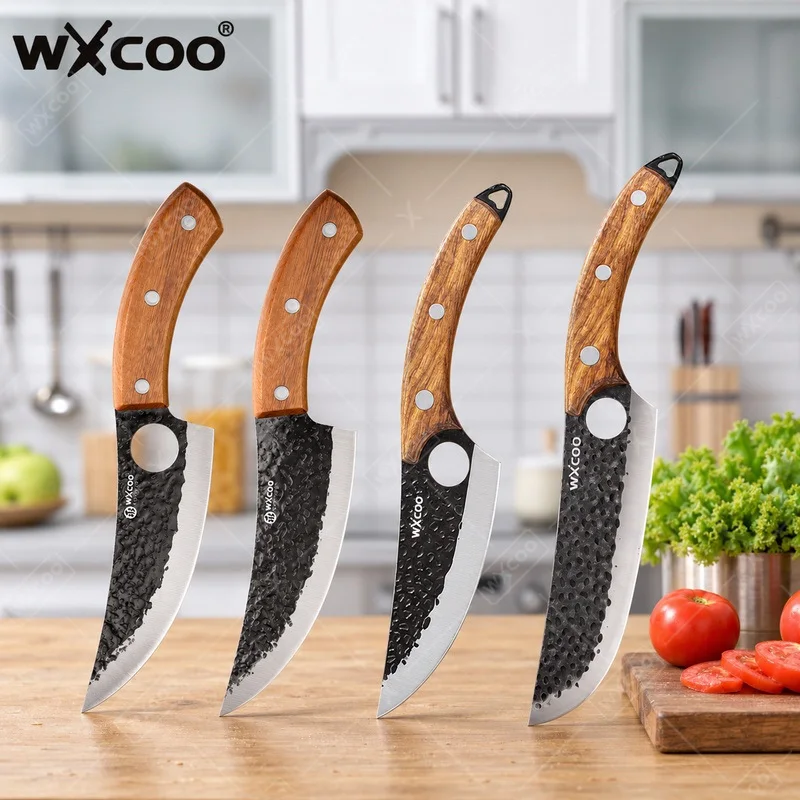 WXCOO Full Tang Forged Kitchen Knife Wooden Handle Multifunctional Fish Boning Knife Meat Cleaver Chef Knife Cooking Cutter Tool