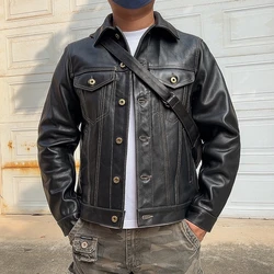 Black Autumn Leather Jacket Men Japan Casual Style Plus Size 4XL Natural Cowhide Slim Fit Short Genuine Leather Jacket Men