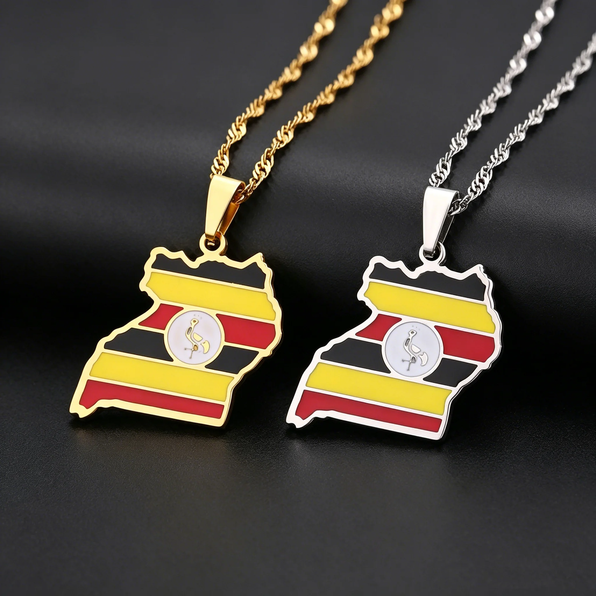 Uganda Map Pendant Necklace for Men Women Gold Silver Color Stainless Steel Couple Fashion Jewelry Accessories Patriotic Gift