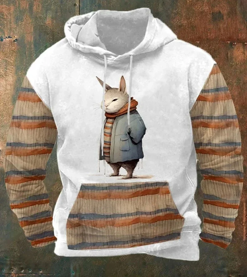 Hoodie com estampa Fox divertido masculino, blusa confortável, roupa esportiva respirável, moda casual de rua, outono, nova