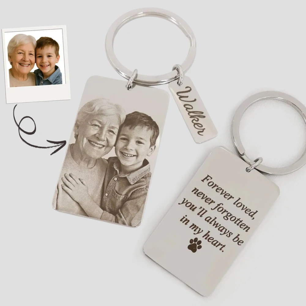 Custom Photo Portrait Engraved Keychain Personalized Pet Dog Image Custom Keychain Round-square Doublesided Keychain Family Gift - view 2