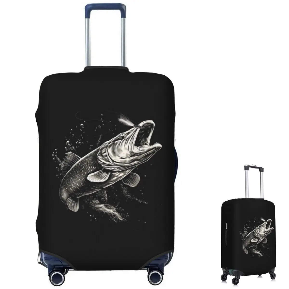 Fishing Lover Pike Fish Design Suitcase Cover Protection Elastic Travel Luggage Protector Covers for 18-32 Inch