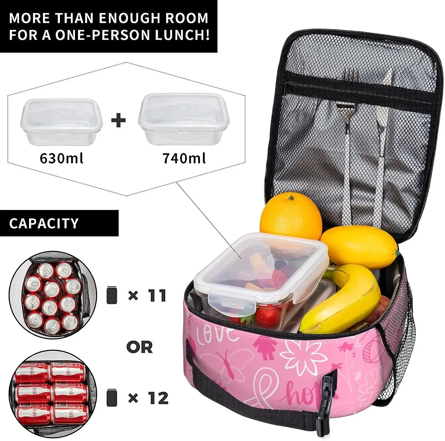 Lunch Bag Men Women Breast Cancer Awareness Lunch Bags Reusable Insulated Thermal Lunch Box Portable Tote Bag Cooler Picnic Bag