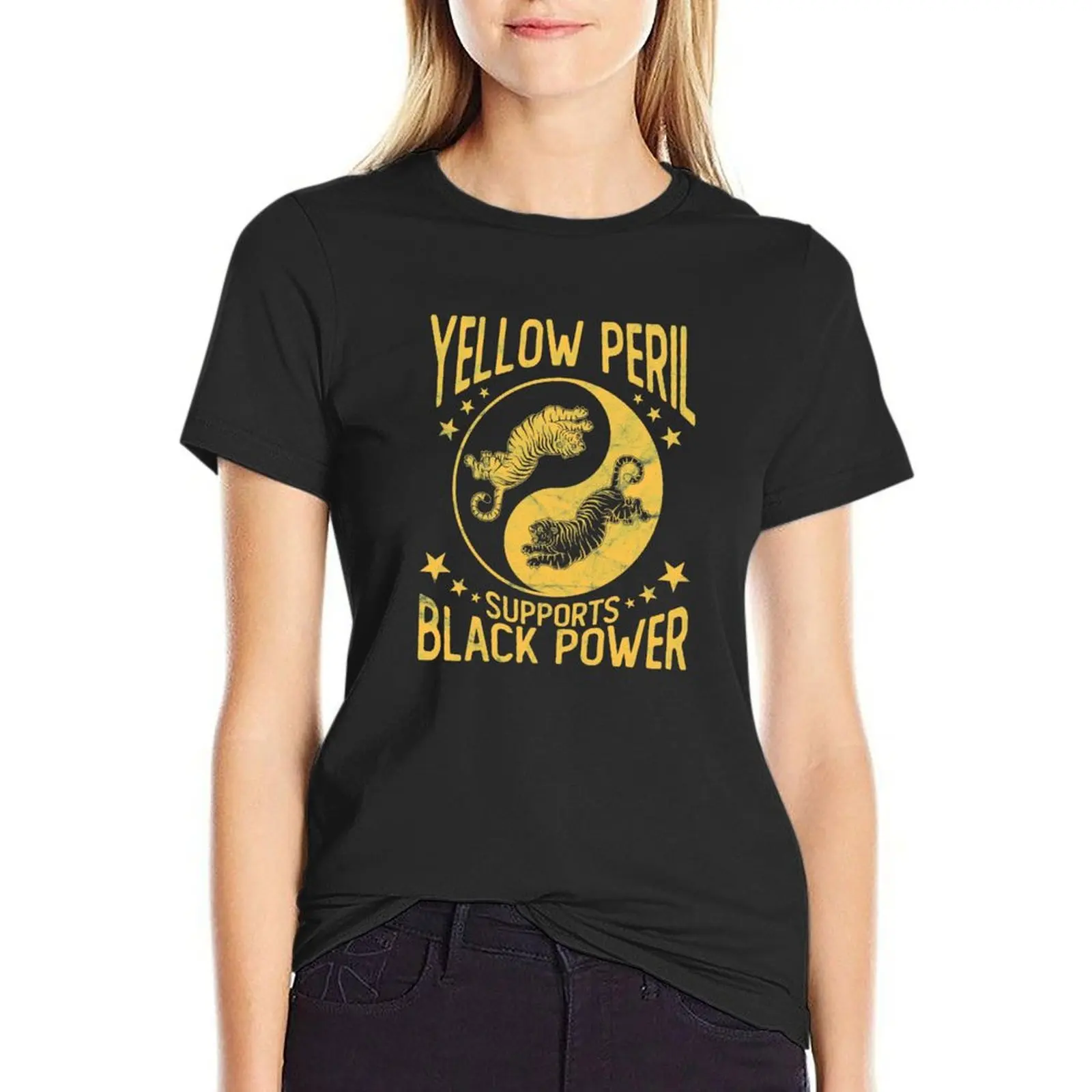 Yellow Peril Supports Black Power T-Shirt vintage clothes graphics plus size tops summer clothes Women tops