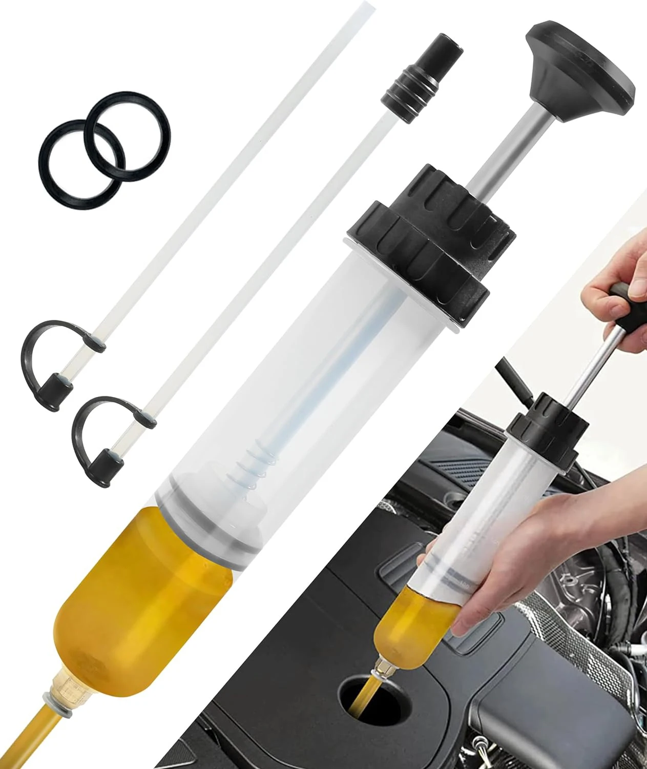 Car Fluid Extractor Pump with long rubber hose Oil Change Syringe Manual Fuel Suction & Filler Evacuator 500cc/ 200cc Auto Tools