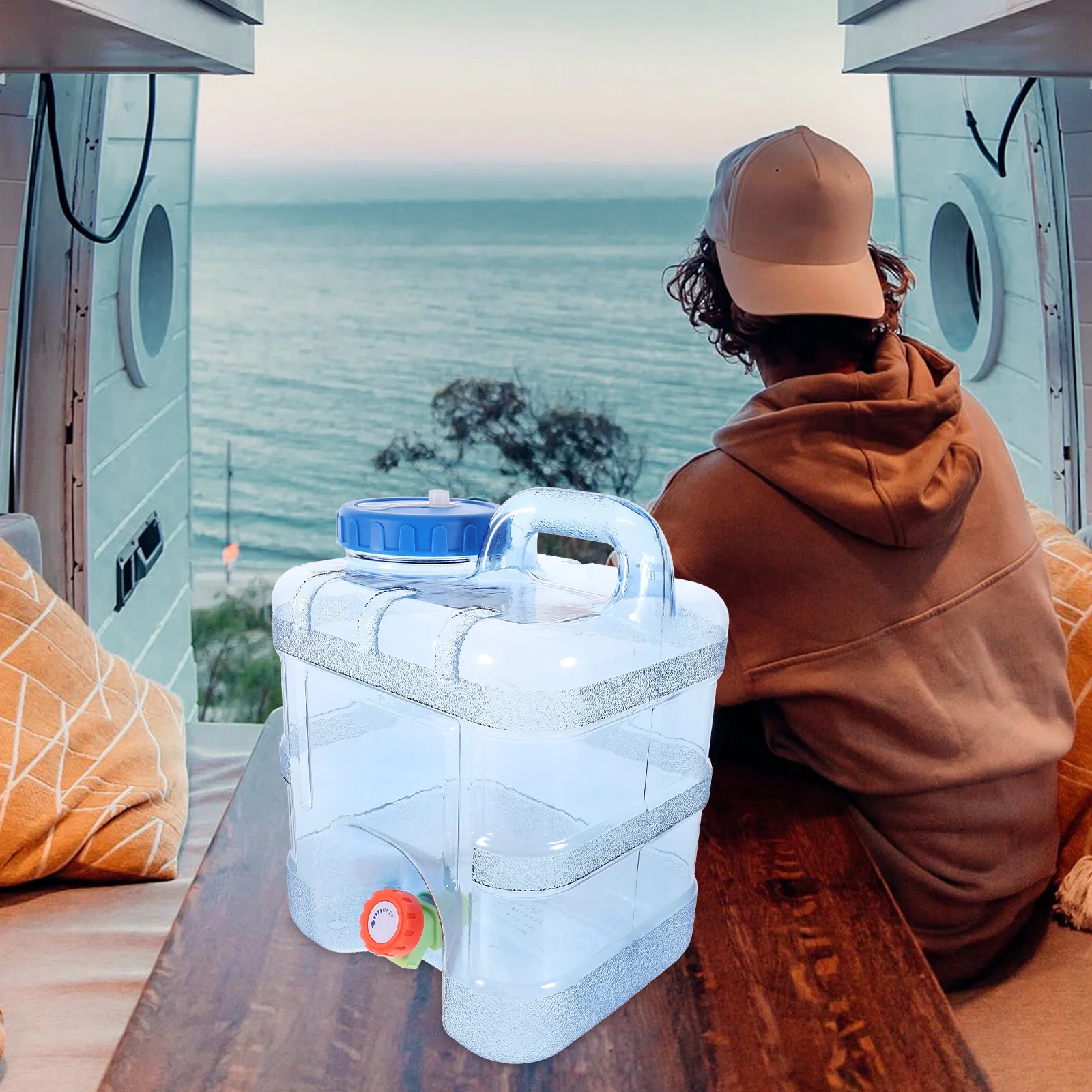 

10L Outdoor Water Bucket PC Portable Container Large Capacity Jug Camping Hiking Saltwater Freshwater Storage Transparent Handle
