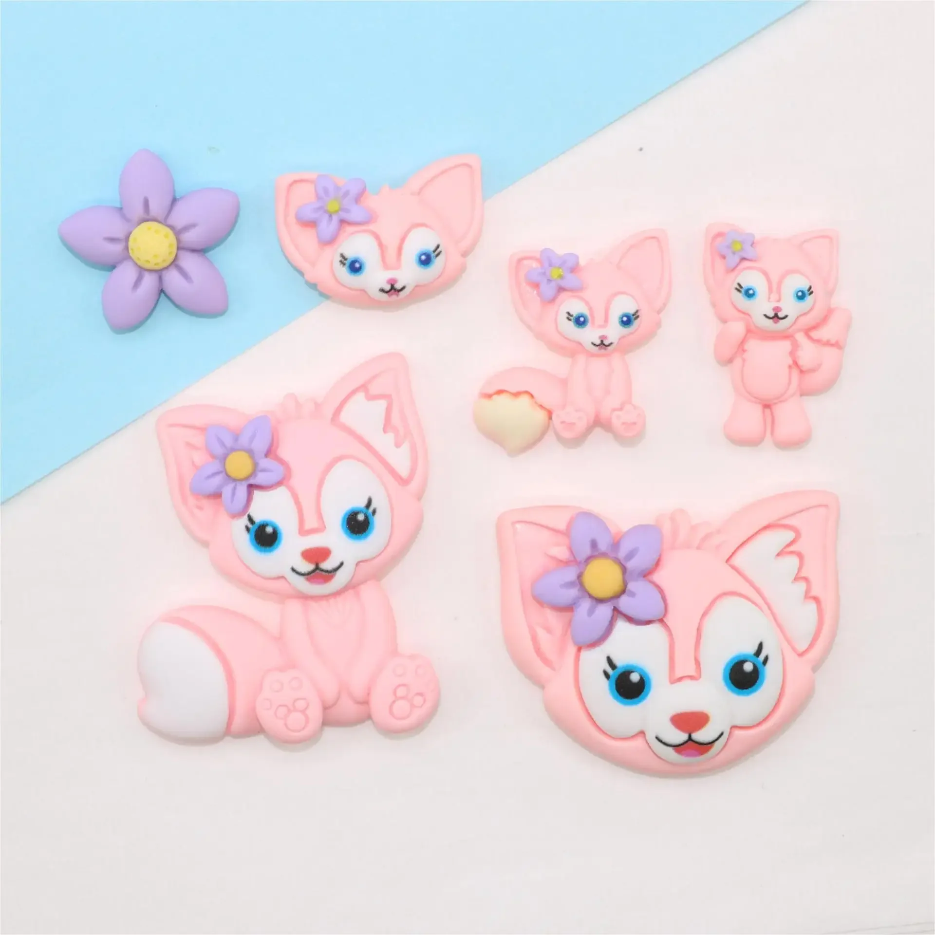 5pcs miniso Fox resin DIY accessories of different sizes, cream glue phone case decorative materials, cartoon resin flatback