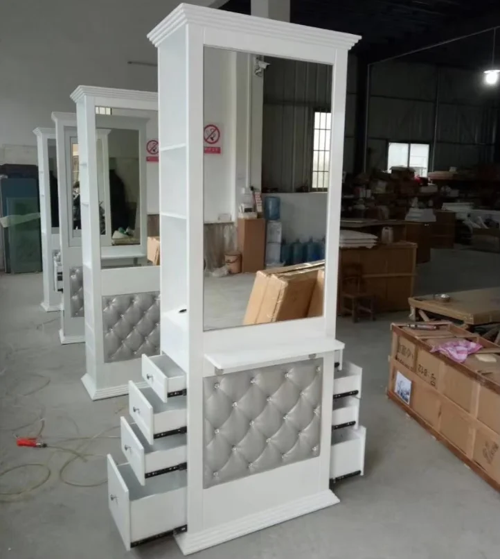 5 Years Warranty Hot Sale Contemporary White Color Wood Material Hairdressing Salon Styling Stations For Kitchen Use