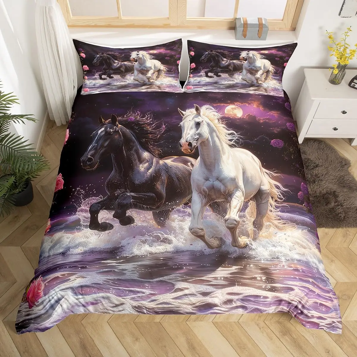 Galloping Horse Duvet Cover Farm Country Animal Horse Bedding Set Twin Queen for Girls Teens Wild Animal Horse Comforter Cover