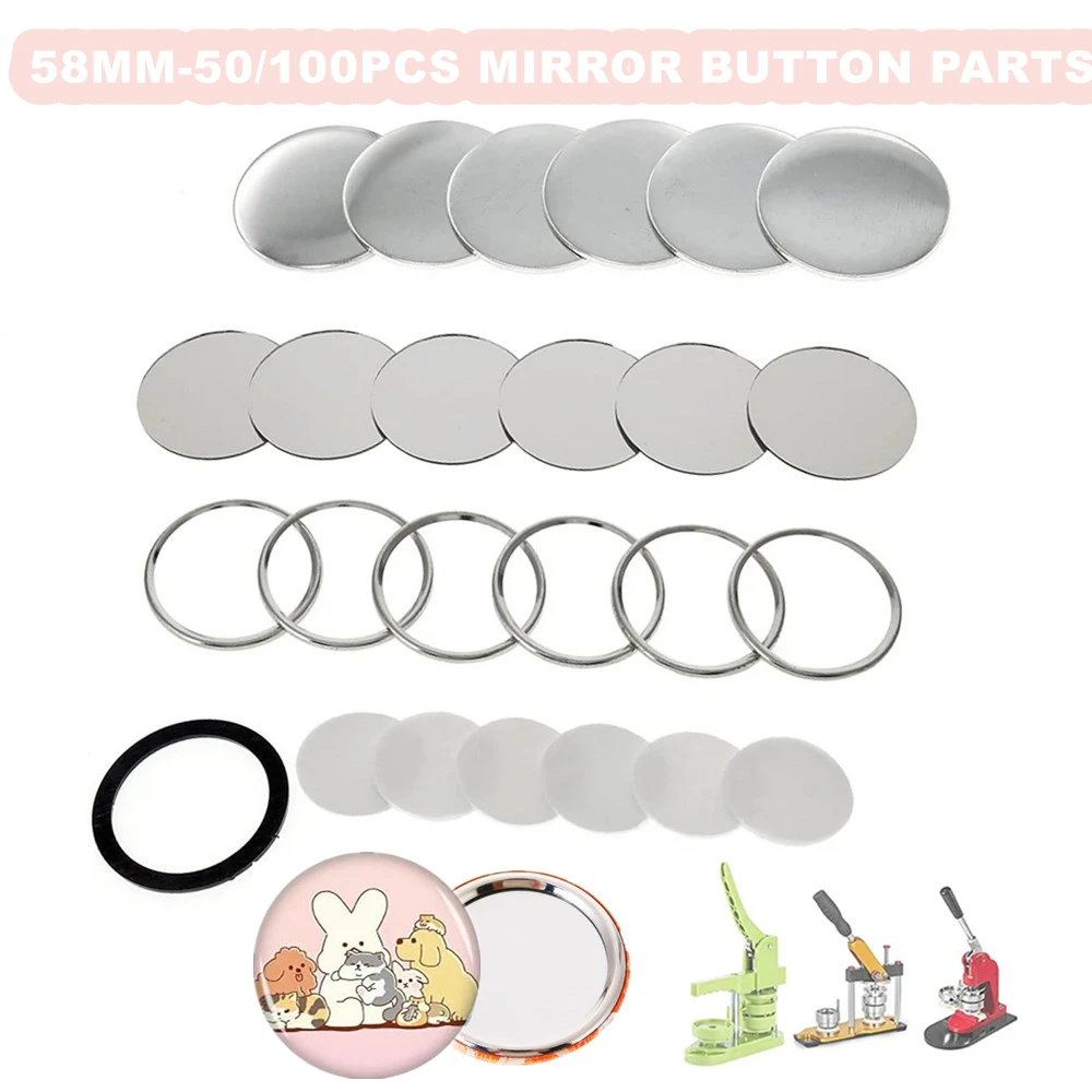 50/100Pcs Blank Mirror Badge Button Maker Parts 58MM,DIY Compact and portable Round Mirror Badge Press Making Machine Supplies