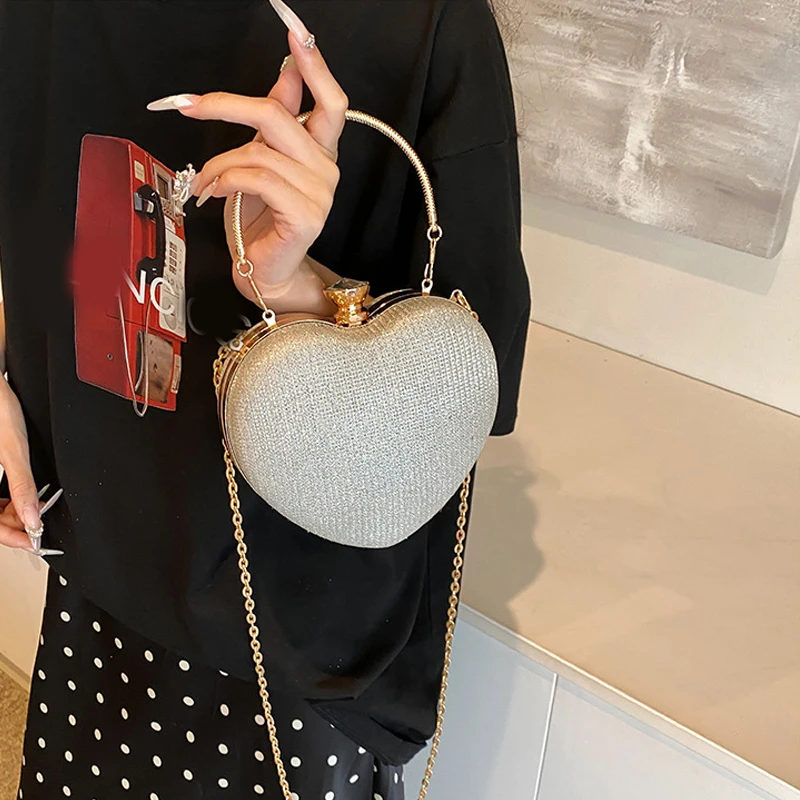 Niedliche Herz-Handtasche, Abendessen-Tasche, 2024, neue Kette, Feentasche, vielseitiger westlicher Stil, eine Schulter, diagonales Kreuz, Pfirsich-Herz-Tasche – Detail 7