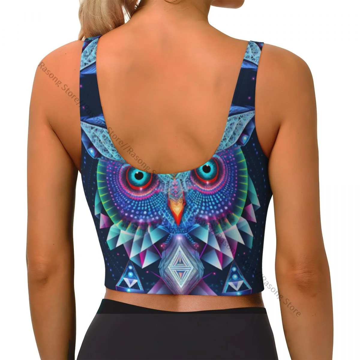 Women Sexy Sports Vest Owl With Sacred Geometry Colorful Illustration Female Streetwear Sport Lingerie Tee Crop Top