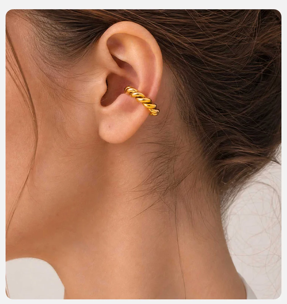 Vnox Trendige Twist-Kreis-Ohrklemmen für Damen, klassisch vergoldete C-förmige Huggie-Ohrringe ohne Ohrloch, Ohrklemmen-Schmuck. – Detail 2