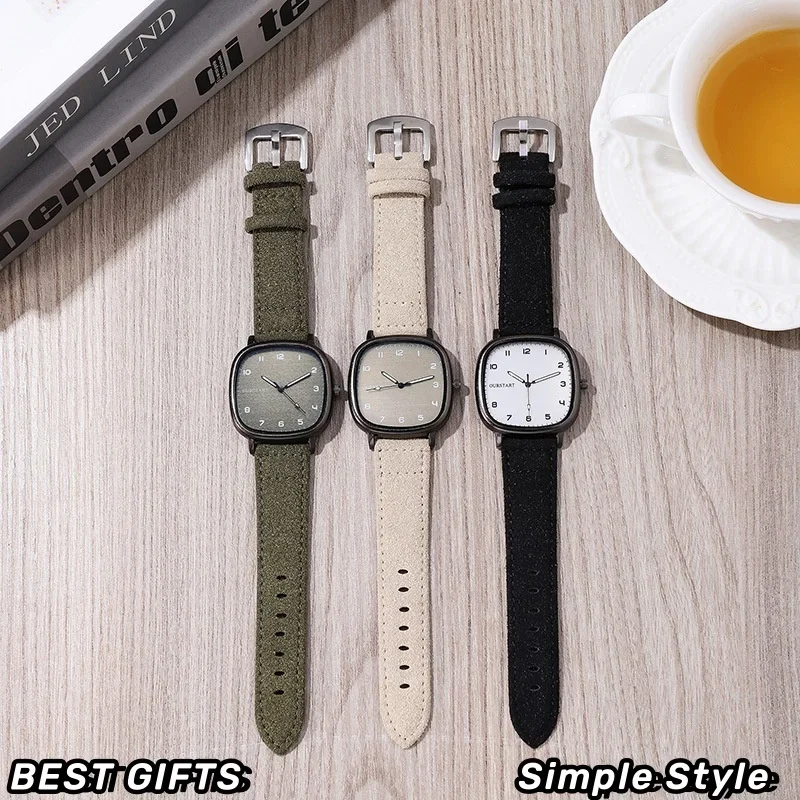 

Vintage Brand Square Dial Leather Belt Wristwatch Quartz Watch Youth Student Watch Casual Fashion Men Women Gift Clock Reloj