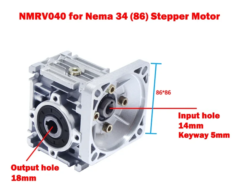 NMRV040 Gearbox Reducer Worm Gear Ratio 5:1 7.5:1 10:1 15:1 20:1 25:1 30:1 40:1 50:1 60:1 for Nema34 Stepper Motor 60ST