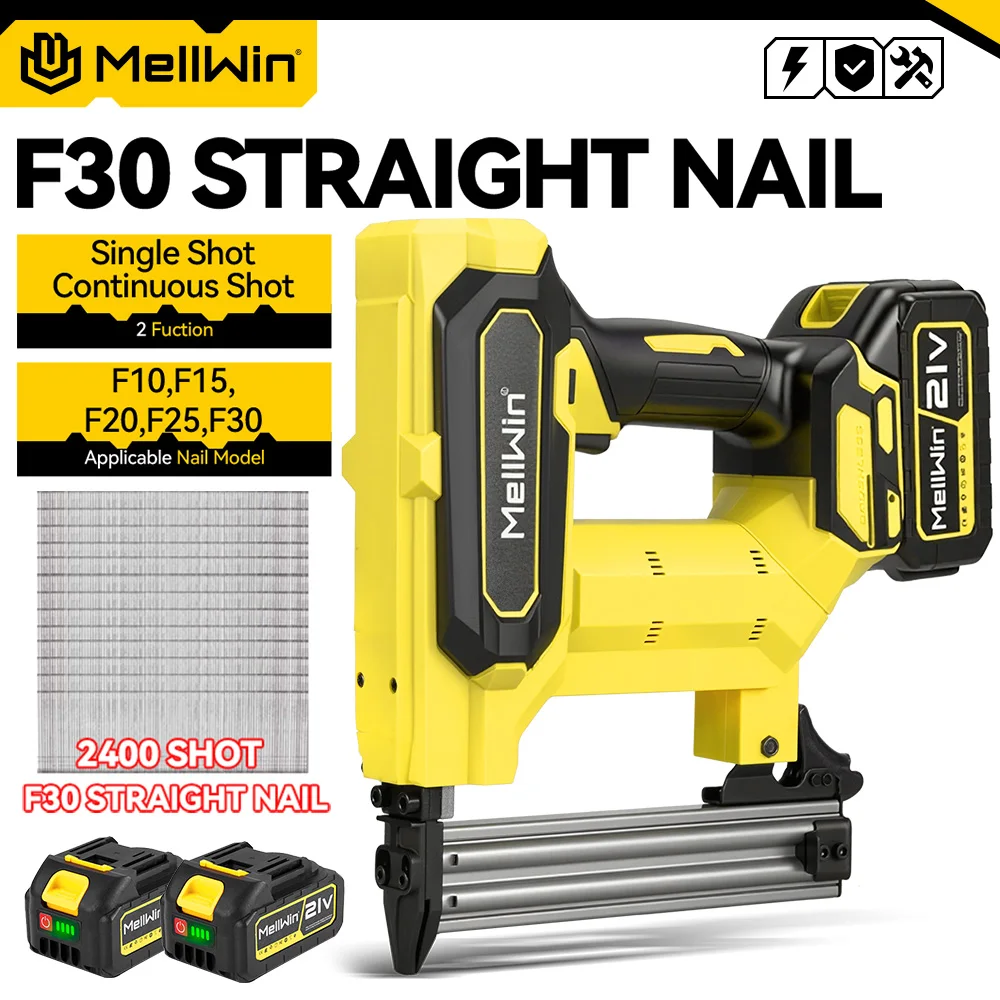 MELLWIN Drahtlose Elektrische Nagel Pistole 2 Modus Cordless Hefter Holzbearbeitung Framing Tacker Werkzeuge F30 Für Makita 18 V Batterie pin
