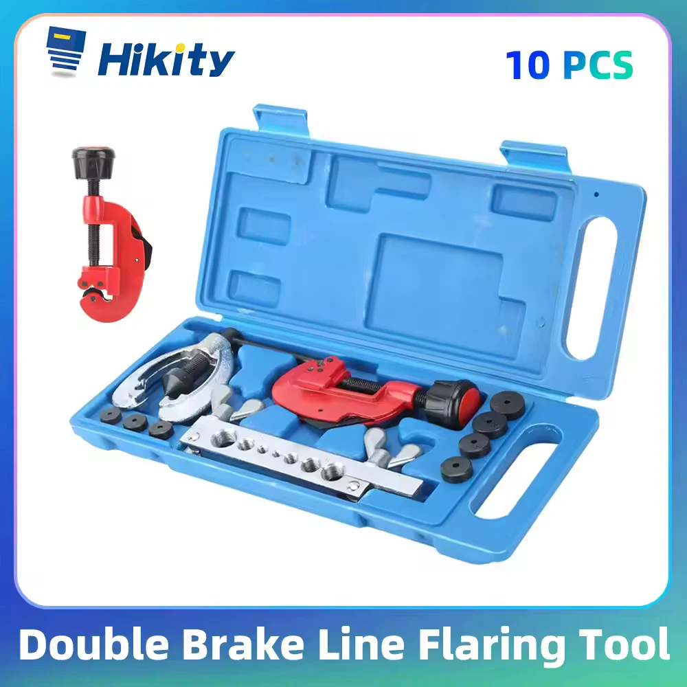 Hikity 10 pièces Outil d'évasement pour conduites de freinage doubles en laiton, machine d'expansion de tuyaux, coupe-tuyaux, outil d'évasement de tuyaux pour réparation automobile, filière