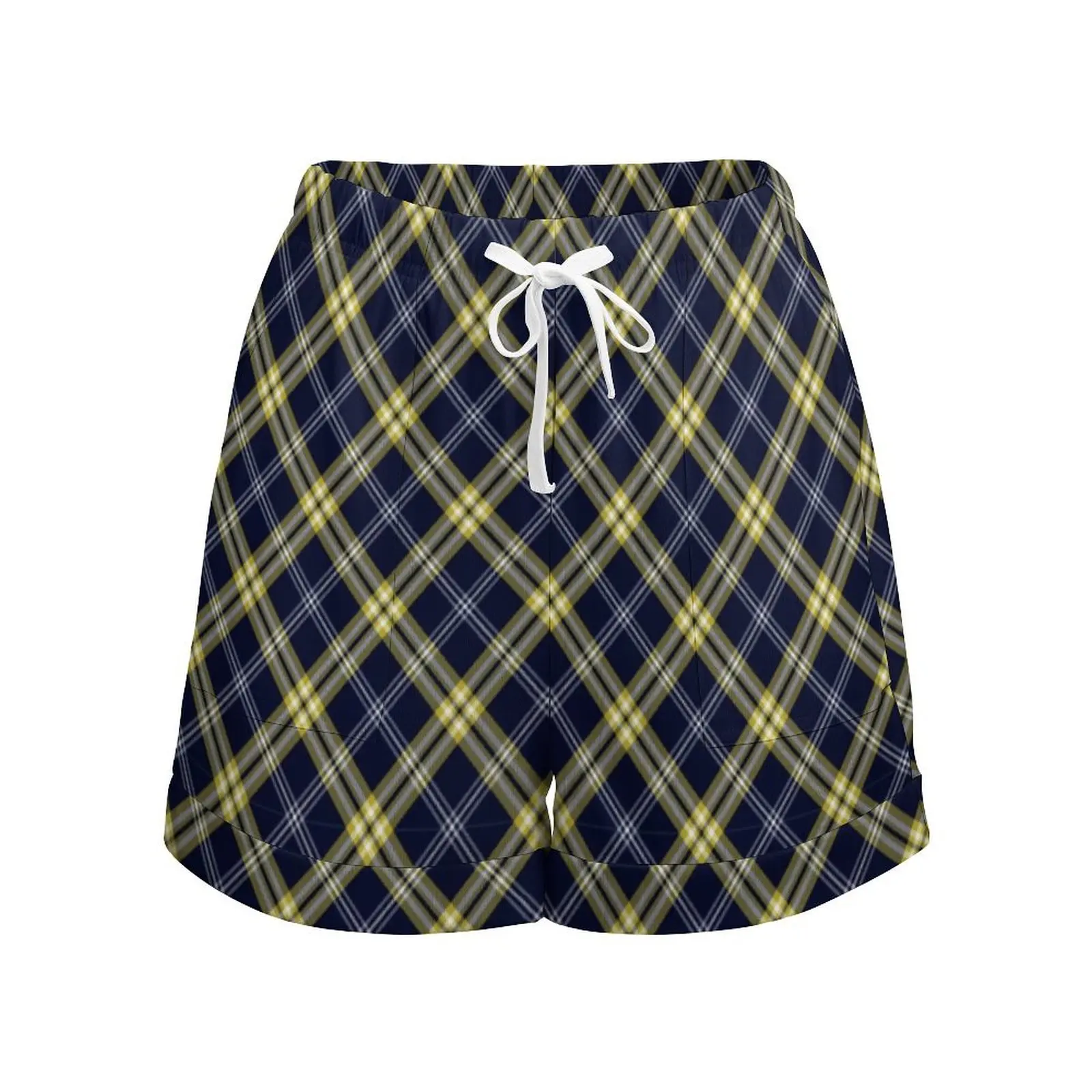 Blue And Yellow Plaid Shorts Retro Checkerboard Night Club Shorts Summer Custom Short Pants With Pockets Street Style Bottoms