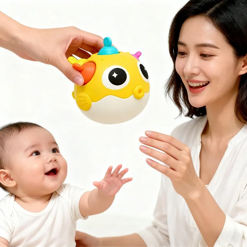 Cute Pufferfish Baby Toy Tumbler Hand Gripping Ball Early Education Puzzle Toy Sports Skills Hand Eye Coordination Gift Press