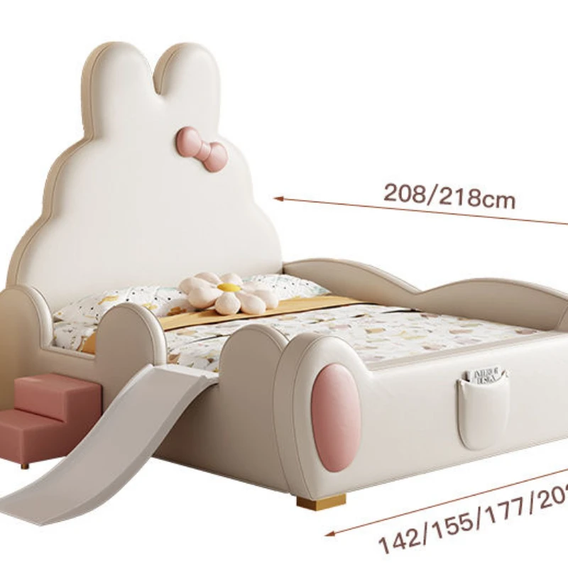 Children's bed girl princess  cartoon  with guardrail small soft  leather