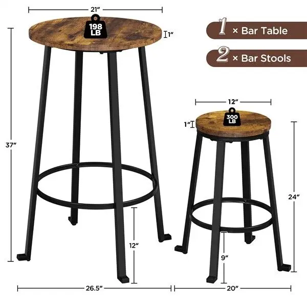 Round Bar Mesa Set, Bar Stools, Pub, 2 pcs, 3 pcs