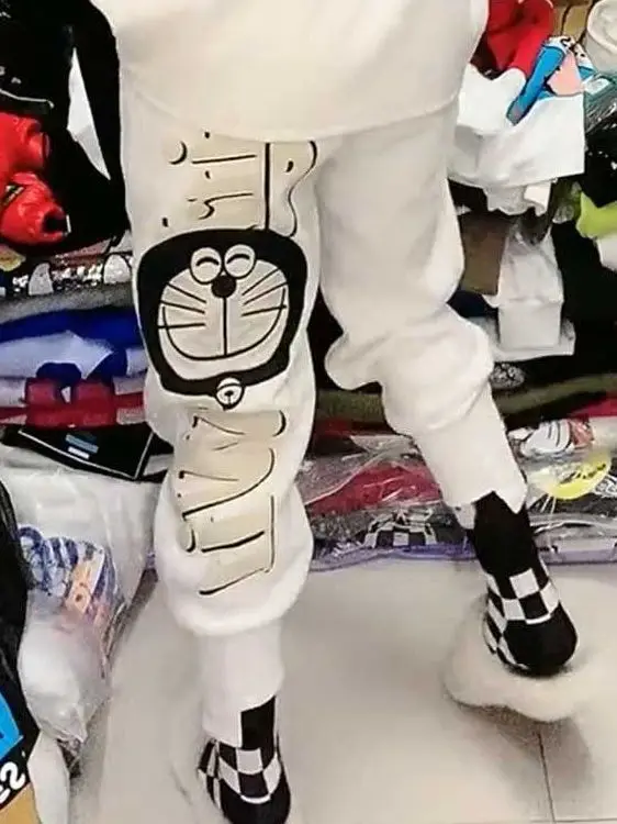 plus Size 300 Pou Hello Kit Blue Fat  Floing Print Casual Pants Cuffed Nine Point Sweatpants Women Fat MM