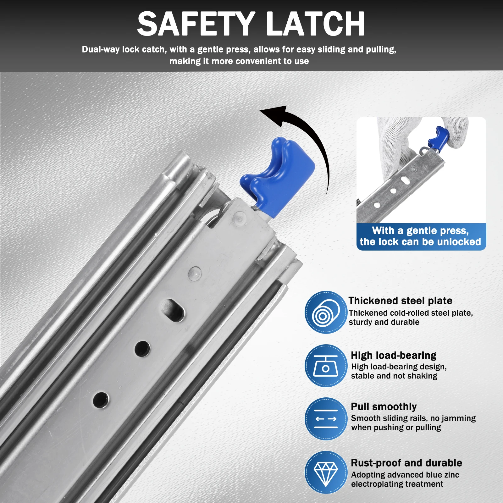 

Пара промышленных направляющих для выдвижных ящиков 68 дюймов с боковым креплением, с замком, полного выдвижения, нагрузка до 500 фунтов