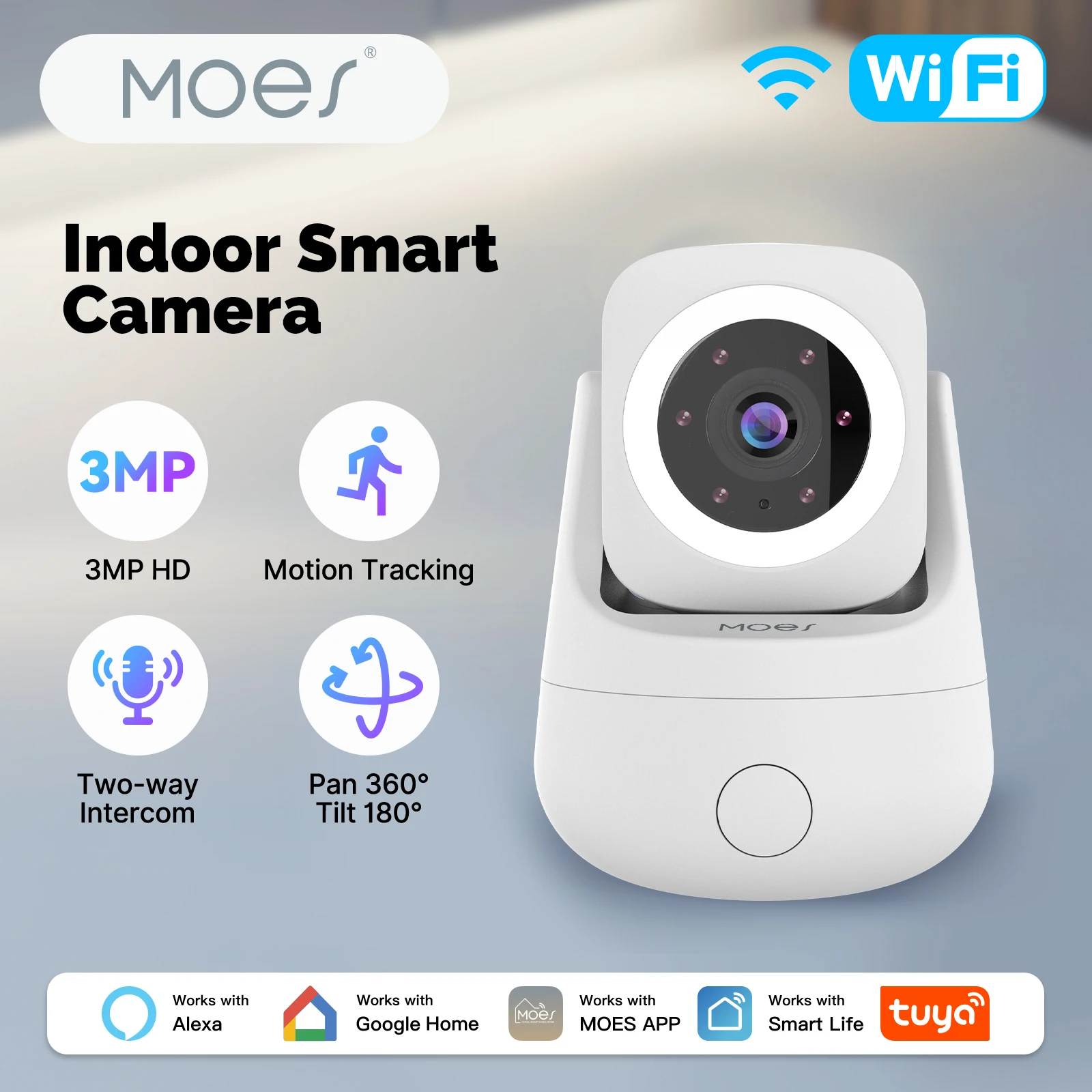 MOES Tuya WiFi Smart Camera Indoor 3MP HD Pan 360° Tilt 180° Home Monitoring Surveillace Work with Alexa Google Home