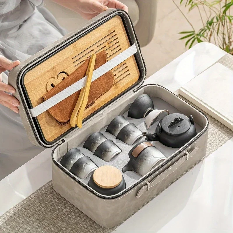 

1Set Ceramic Black Kung Fu Tea Set Portable Travel Tea Box Set Office And Household Mate Tea Brewing Set Gift For Lover