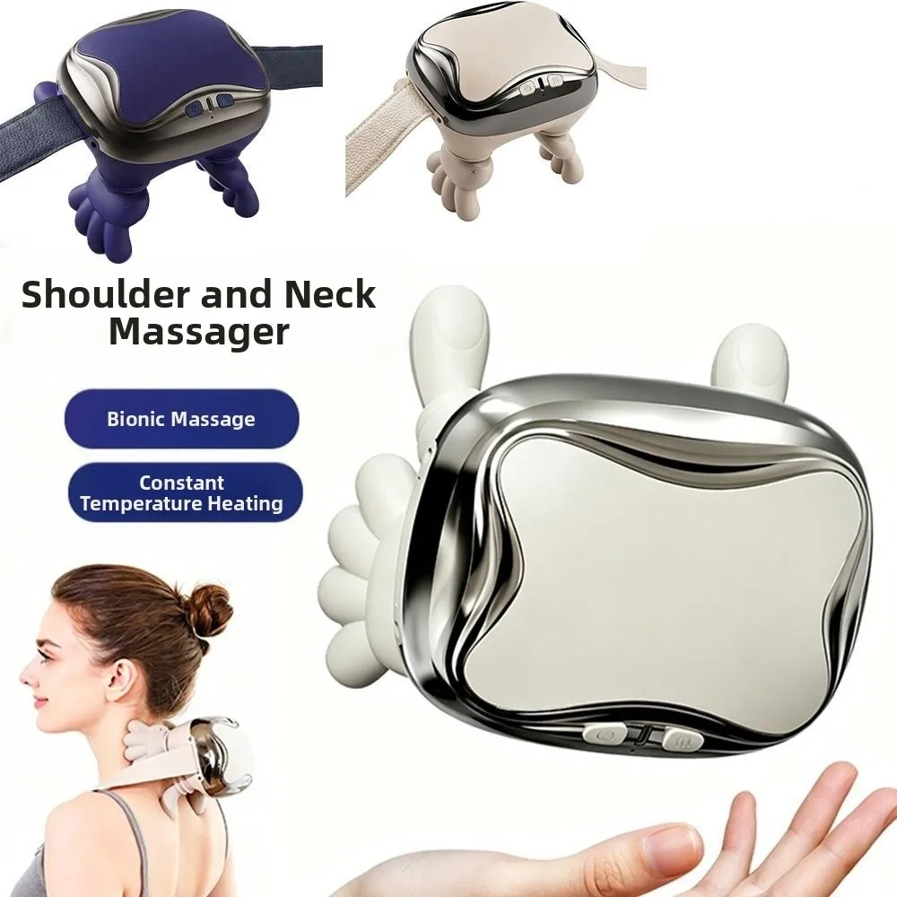 Bionic Finger Neck Shoulder Massager with Heat and Kneading Shiatsu Deep Tissue Electric Massage Device USB Charging Wireless