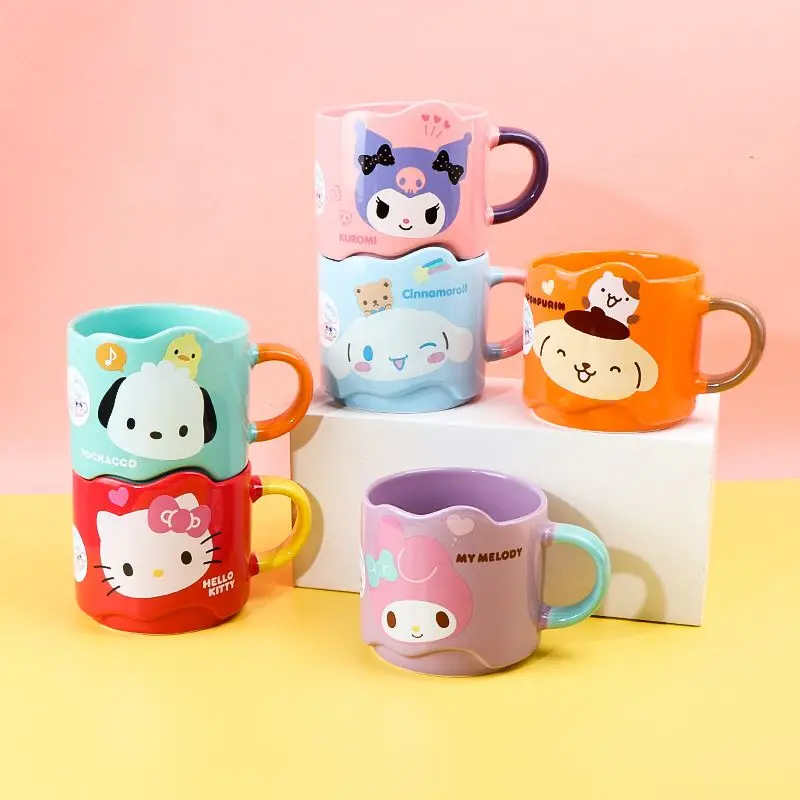 New Sanrio Hello Kitty Kuromi My Melody Cinnamoroll Pompompurin Pochacco Water Cup Mug Household Use Stacking Cup Sweetness