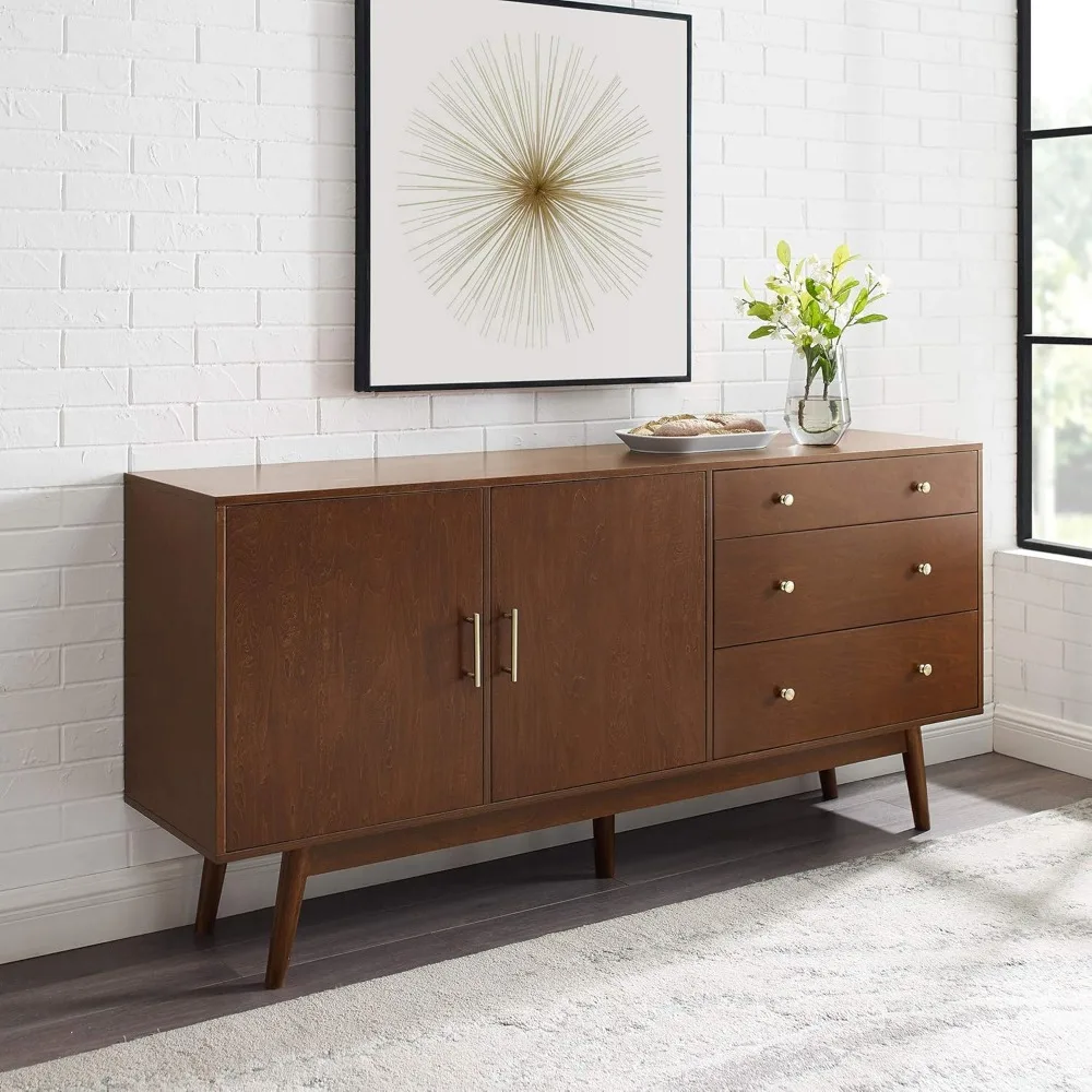 Mid-Century Modern Wood Kitchen Buffet Sideboard Entryway Serving Storage| Cabinet Doors-Dining Room Console, 70 In