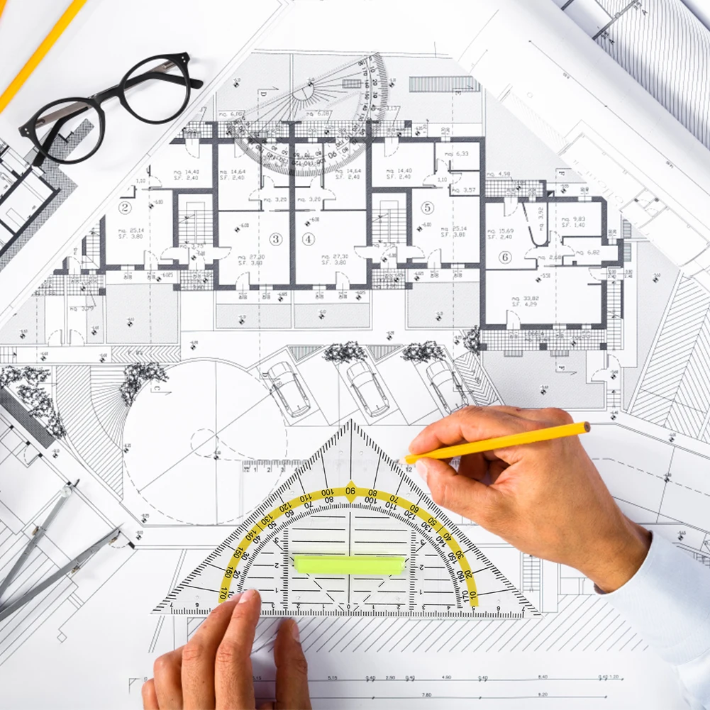 유연한 학교 사무실 투명 각도기, 다기능 기하학 삼각형, 핸들 포함, 2 가지 기능 탄성, 5 개