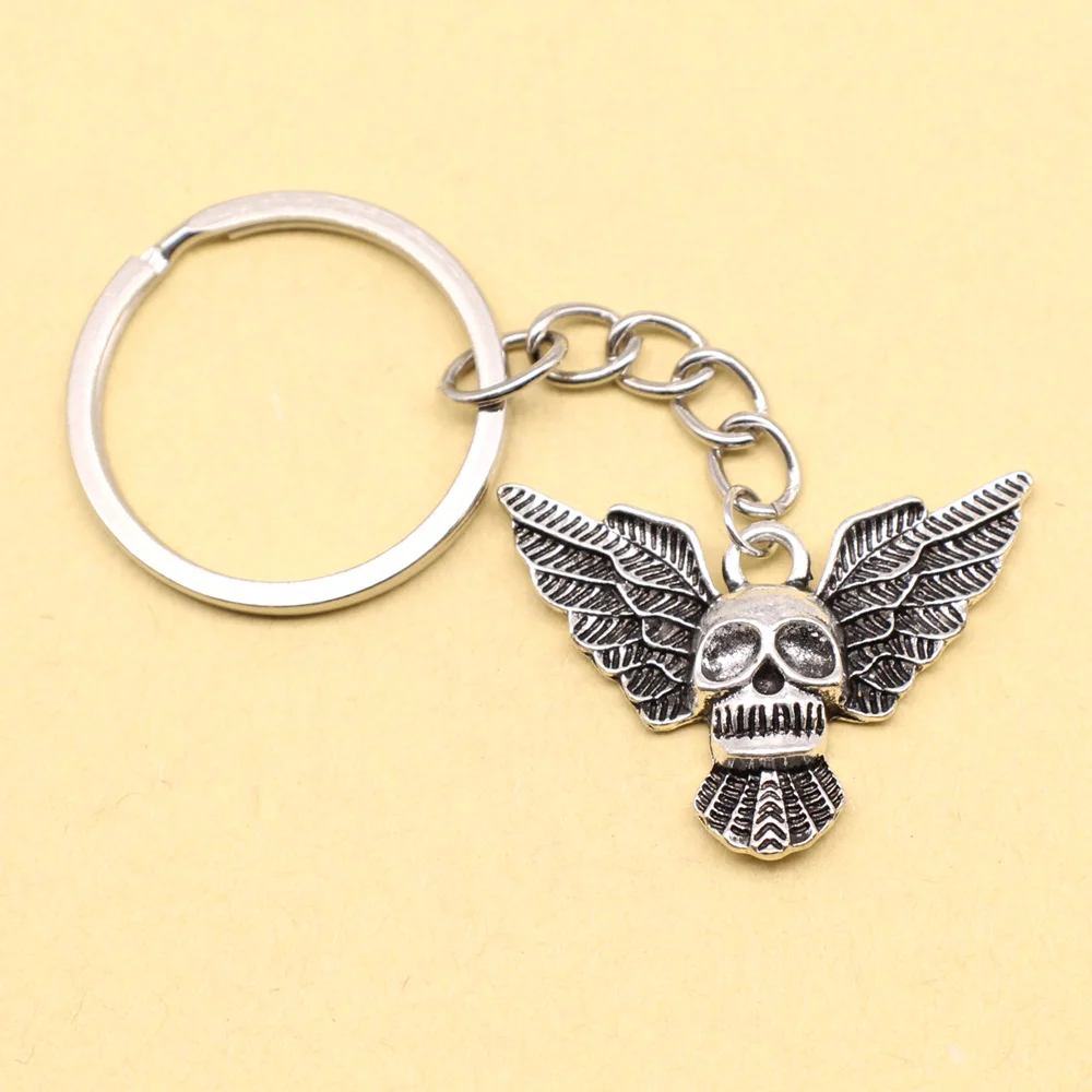 1 Piece Winged Skull Keychain Key Ring Diy Jewelri 24x34mm