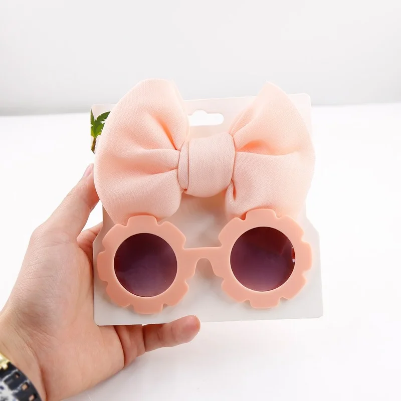 Baby Sunglasses with Hair Band Set Girls Kids Children Cute Cool Toy Shade Glasses Bows Headband for 0-3 Years Hair Accessories