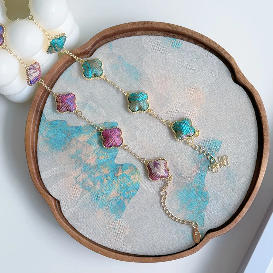 Xiangyun Sha – Bracelet porte-bonheur trèfle à quatre feuilles pour femmes, 100% soie, réglable, Bijoux de luxe pour filles, cadeaux