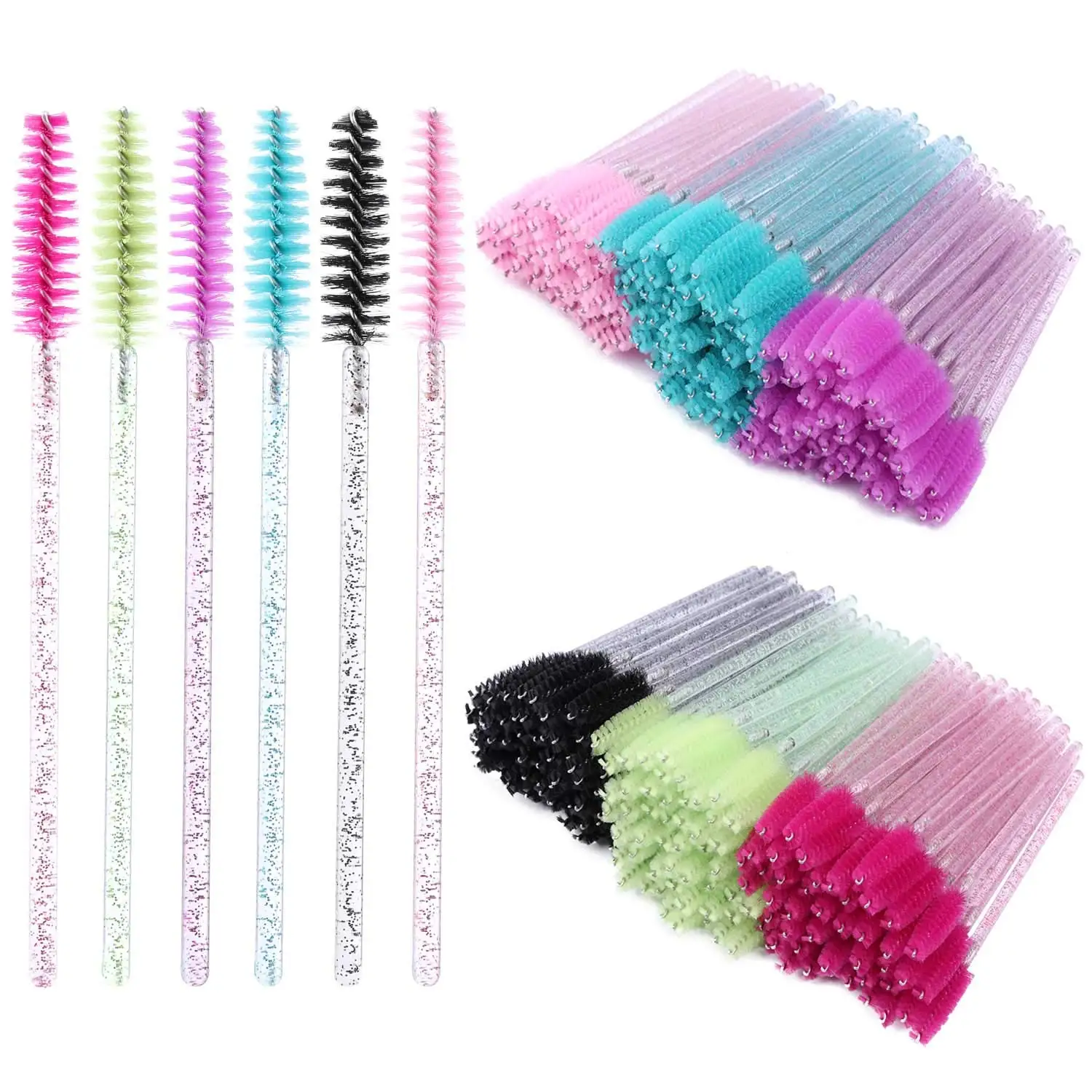 

300 Disposable Mascara Wands Eyelash Brush Spoolies for Eye Lash Extension, Eyebrow and Makeup, Bendable Crystal Handle