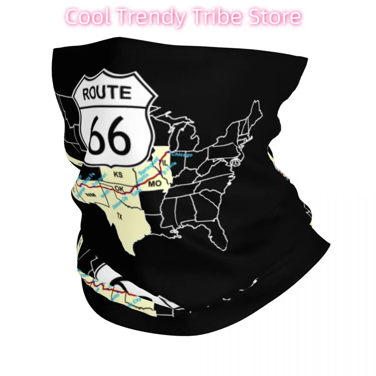 

Route 66 Bandana Neck Cover Printed Mother Road American Classic Balaclavas Wrap Scarf Multi-use Headband Riding Unisex Adult