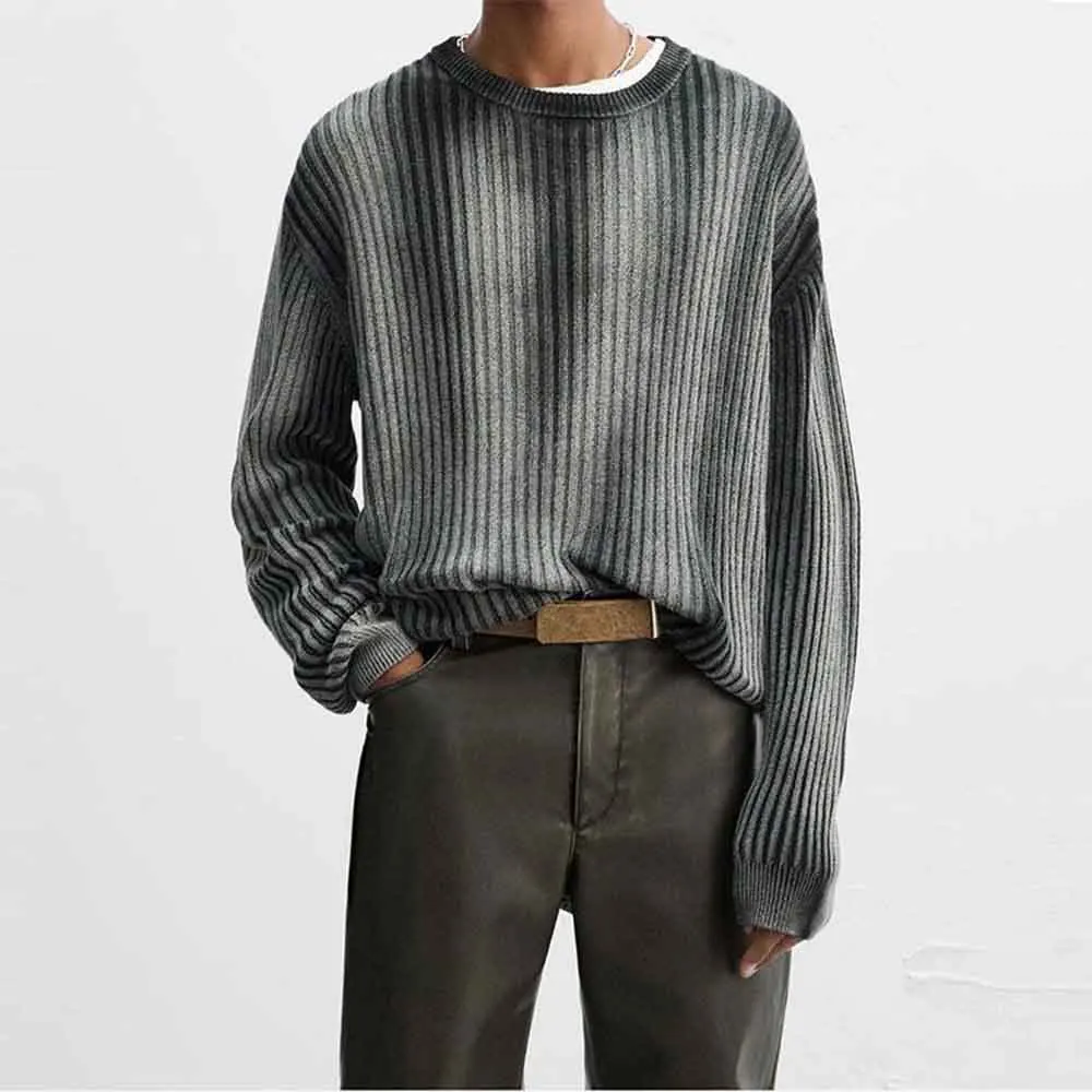 

Winter New Men's Vertical Striped Long-Sleeve Sweater American Retro Fashion Trendy High Street Loose Casual Niche Men's Top