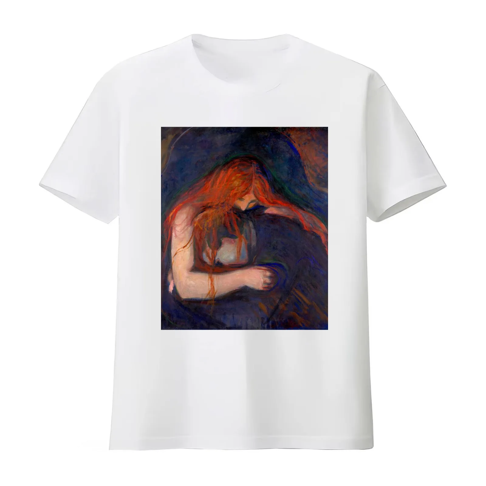 Edvard Munch - Vampire  (1895)  artwork by Edvard Munch T-Shirt Summer Casual Cotton Tee Oversized Streetwear Tops