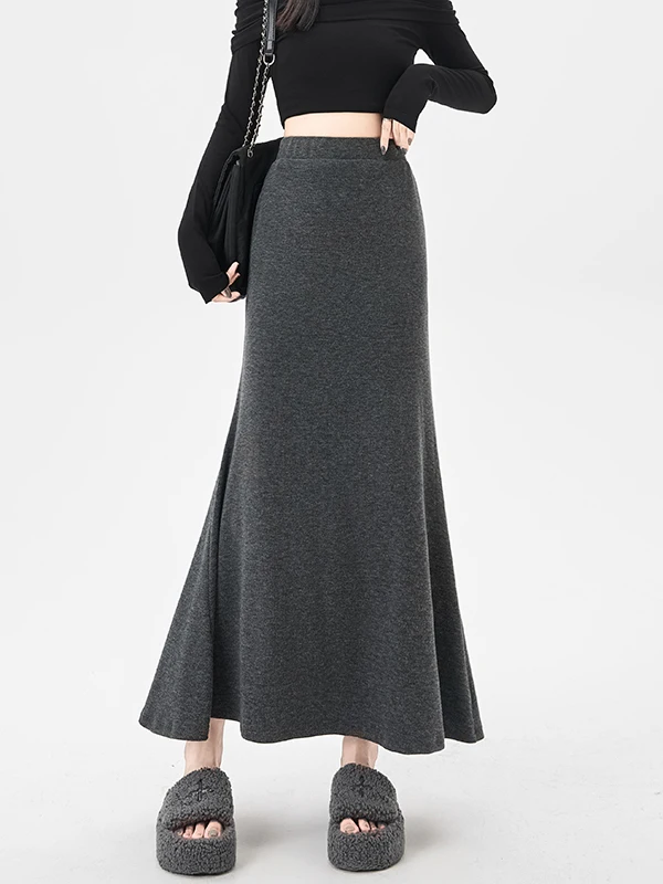 Doux taille haute tricoté Fi queue f jupe femmes mi-longue a-ligne robe automne nouveau Sle décontracté Polyester fibre jupe