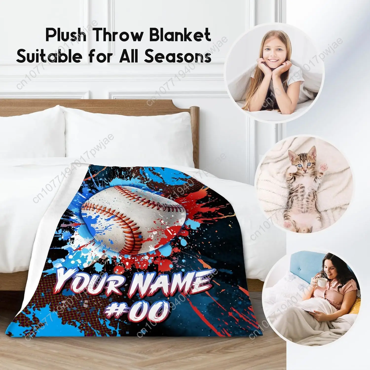 Personalized Baseball Blanket Gifts - Soft Fuzzy Sports Throw Blankets for Boys Men - Custom Baseball Theme Gifts for Team Playe